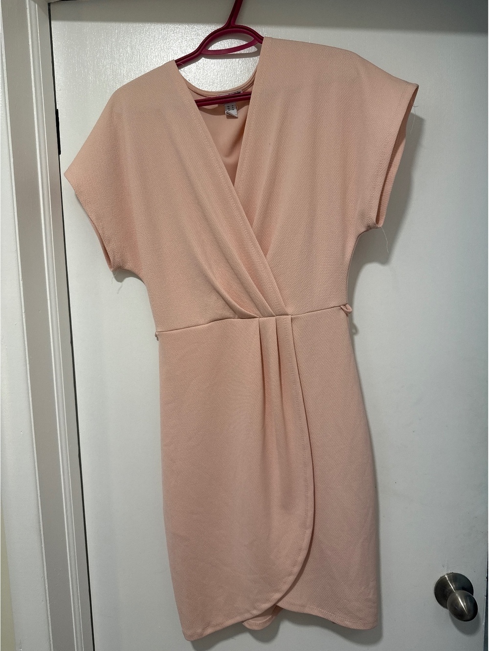 Petite Wrap-Style Mini Dress in Soft Blush